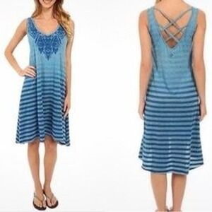 Prana Henna Tank Dress Blue Gray Striped High Low Racerback Stretchy M‎